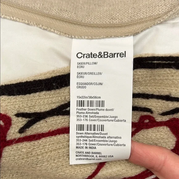 Rare Crate&Barrel Ecru Skier Pillows, Cotton, Linen and Feather, Set of Two